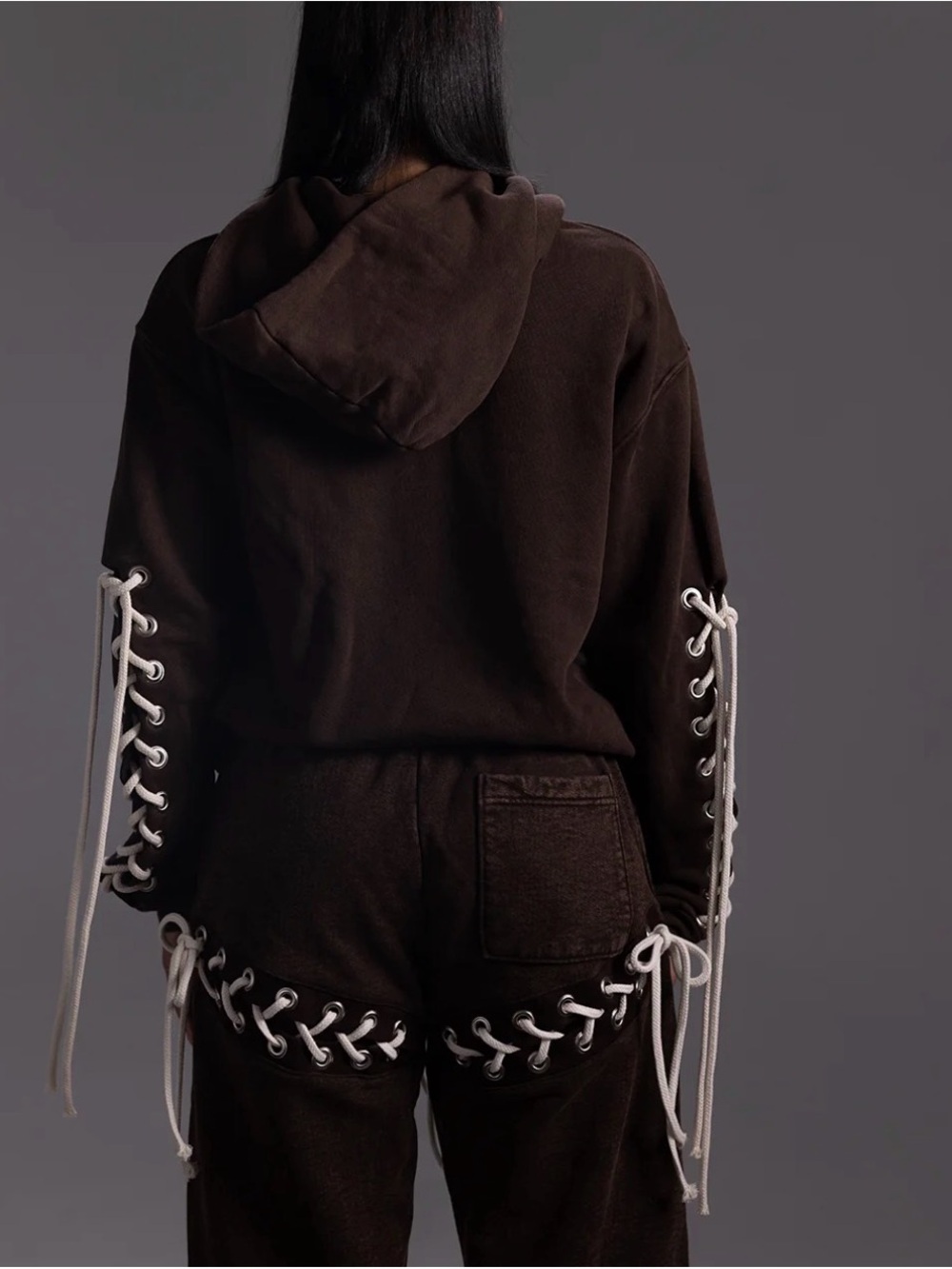 Samaria Leah Aspen Brown Lace-Up Sweatpants